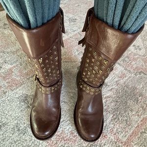 UGG Brown Leather Studded Motorcycle Boots